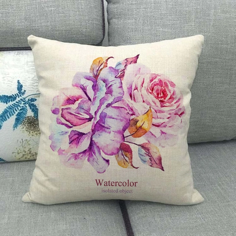 Minimalistisch Handgetekend Kleurrijk Bloem Linnen Kussenhoes Vierkant Decoratief Sierkussenhoes Voor Bank Woonkamer Huisdecoratie Zonder Vulling