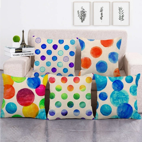 Aquarell Geometrische Polka Dot Dekorative Kissenbezug Leinen Quadratische Kissenhülle Für Sofa Wohnzimmer Bett Büro