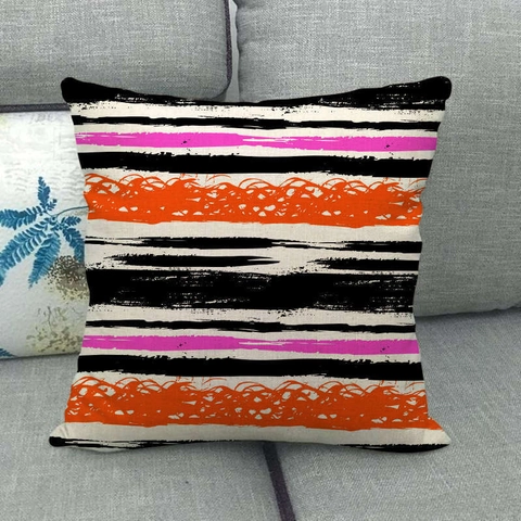 Linen Cushion Cover Square Watercolor Abstract Colorful Stripes Pattern Throw Pillowcase For Sofa Couch Living Room Decor