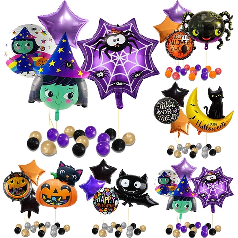 Halloween Party Balloon Set Aluminum Foil Latex Pumpkin Bat Spider Witch Star Decorative Balloons For Haunted House Decoration