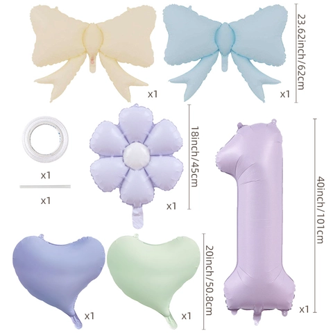 Retro Purple Aluminum Foil Balloon Kit Number Heart Bow Daisy Flower Decor For Birthday Anniversary Celebration Event Party Supplies