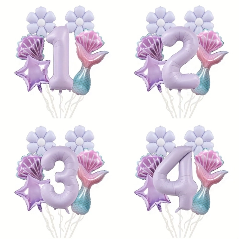 Palloncini Compleanno Tema Sirena Foglio Alluminio Macaron Viola Conchiglia Stella Coda Decorazione Festa Oceano Bambini