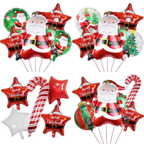 Christmas Balloon Set Aluminum Foil Santa Claus Candy Cane Star For Holiday Party Decoration Home Outdoor Ornaments