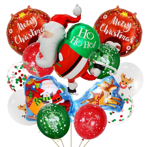 Christmas Theme Balloon Collection Aluminum Film Latex Santa Claus Snowman Christmas Tree Star Bell Party Decorations