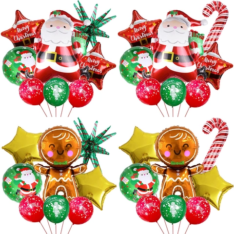 Palloncini Di Natale In Alluminio E Lattice Babbo Natale Omino Di Pan Di Zenzero Bastoncino Di Zucchero Decorazioni Per Feste