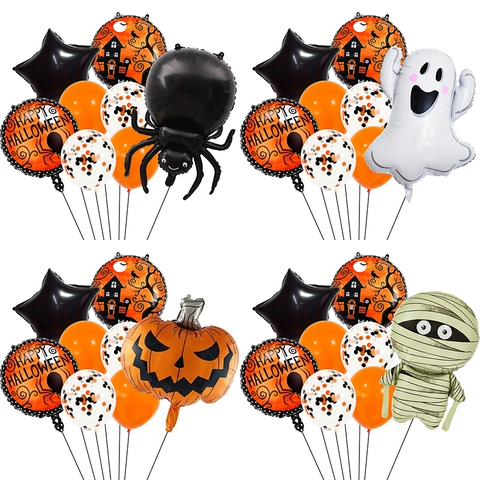 Halloween Balloons Aluminum Foil Latex Cartoon Spider Ghost Pumpkin Mummy Party Decoration Irregular Shape