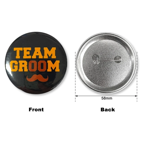 Badge Rond en Fer-blanc pour Mariage Enterrement de Vie de Garçon Groom To Be Team Groom Design Moustache Haut-de-forme