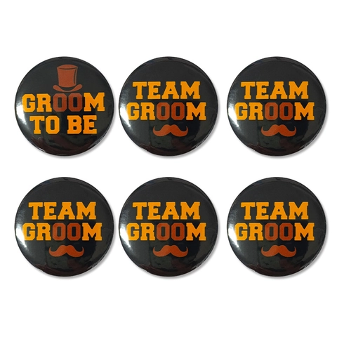 Badge Rond en Fer-blanc pour Mariage Enterrement de Vie de Garçon Groom To Be Team Groom Design Moustache Haut-de-forme