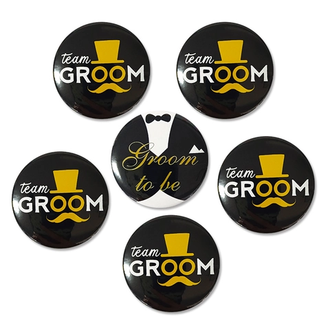 Round Wedding Badges Tinplate Pin Groom To Be Team Groom Bachelor Party Decorations Groomsmen Accessories