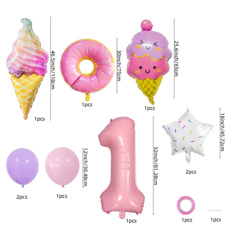 Dessert Theme Aluminum Foil And Latex Balloons Doughnut Ice Cream Star Shape Macaron Colors Birthday Party Decor For Kids