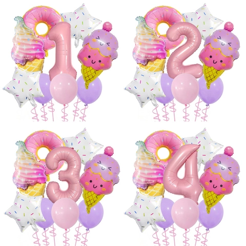Dessert Theme Aluminum Foil And Latex Balloons Doughnut Ice Cream Star Shape Macaron Colors Birthday Party Decor For Kids