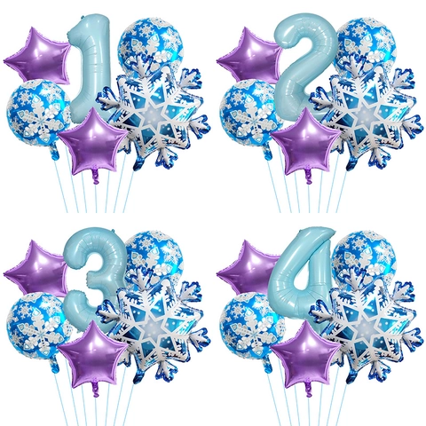 Schneeflocke Aluminiumfolie Luftballons Nummer Stern Rund Unregelmäßige Formen Geburtstagsparty Winter Thema Dekorationen