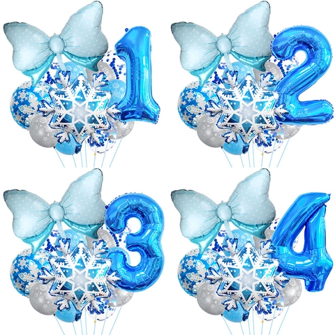 Winter Schneeflocke Thema Geburtstag Nummer Ballons Aluminiumfolie Und Latex Für Party Blau Silber Dekorationen