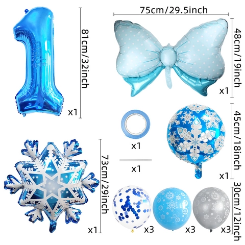 Winter Schneeflocke Thema Geburtstag Nummer Ballons Aluminiumfolie Und Latex Für Party Blau Silber Dekorationen