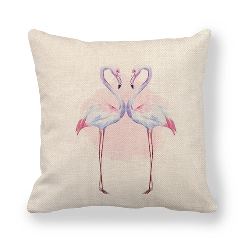 Federa per Cuscino in Lino con Motivo Flamingo Tropicale Copricuscino ad Acquerello Animale Floreale per Soggiorno