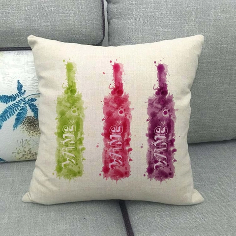 Funda De Cojín De Lino Con Diseño De Vino Tinto En Acuarela Estampado Artístico De Viñedo Para Sofá