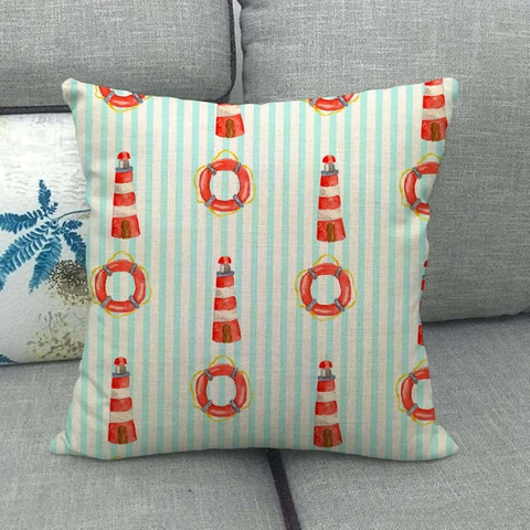 Nautical Linen Pillow Covers Anchor Rudder Print Mediterranean Coastal Decorative Cushion Cases For Sofa Living Room
