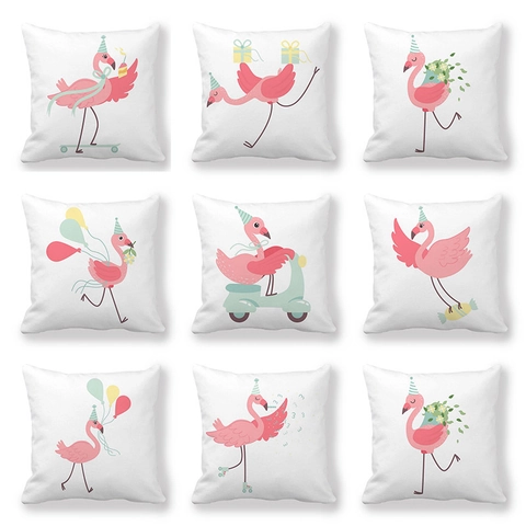 Funda de Almohada Cuadrada de Tela de Piel de Melocotón con Estampado de Flamenco para Sofá Decoración del Hogar Cojín Decorativo Sin Relleno