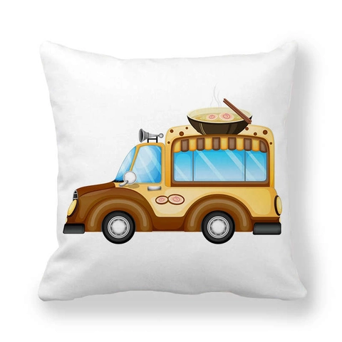 Fodera per Cuscino Quadrata Con Motivo Camion di Cibo Cartone Animato Federa Decorativa in Velluto di Poliestere per Divano