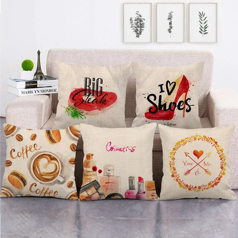 Funda de Cojín de Lino con Patrón de Moda de Acuarela Funda de Almohada Decorativa para Sofá Casa Sala de Estar Dormitorio Cuadrado Estético