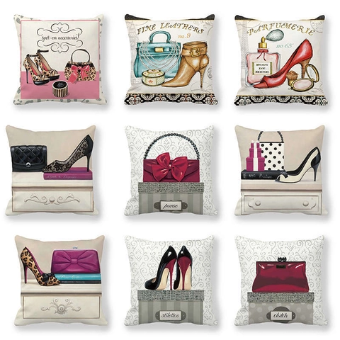 Fashion High Heels Illustration Cushion Cover Peach Skin Velvet Decorative Throw Pillowcase For Home Sofa Bedroom