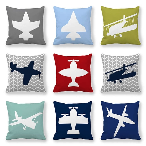 Funda de Almohada de Piel de Melocotón con Silueta de Avión de Dibujos Animados Funda de Cojín Decorativa Cuadrada Sofá