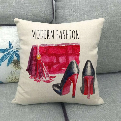Funda de Cojín de Lino con Patrón de Moda de Acuarela Funda de Almohada Decorativa para Sofá Casa Sala de Estar Dormitorio Cuadrado Estético