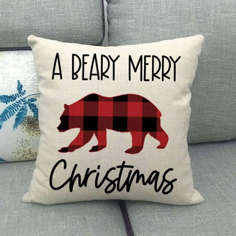 Federa Per Cuscino Di Natale Lino Quadri Buffalo Rosso Nero Renna Fiocco Di Neve Decorazione Casa Quadrata
