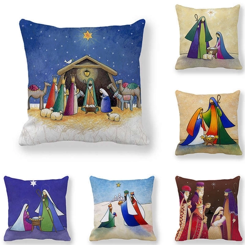 Nativity Scene Kissenbezug Pfirsichhaut Samt Dekorative Quadratische Kissenhülle Für Weihnachten Halloween Home Decor Bedruckt
