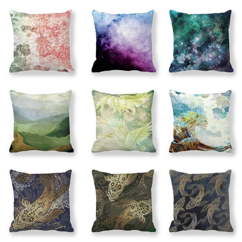 Quadratischer Kissenbezug Dekokissen Verdicktes Pfirsichhaut Samt Polyester Druck Nordische Landschaft Mandala Galaxie Dekoration