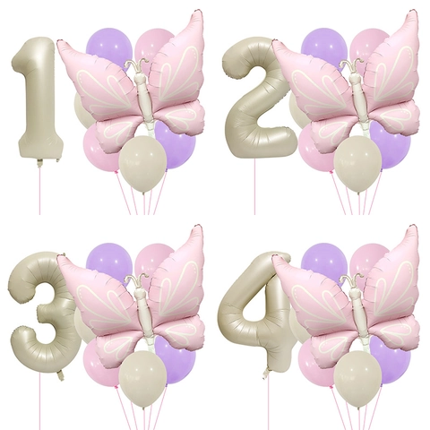 Butterfly Balloons Aluminum Film Latex Macaron Color Birthday Party Decoration Theme Celebration Girls Kids Ornament