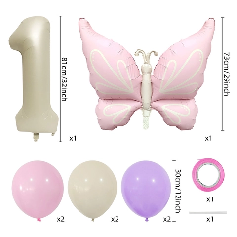 Butterfly Balloons Aluminum Film Latex Macaron Color Birthday Party Decoration Theme Celebration Girls Kids Ornament