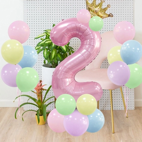 Large Number Balloon Column Set With Golden Crown Macaron Latex Balloons For Birthday Party Decoration Kids Celebration