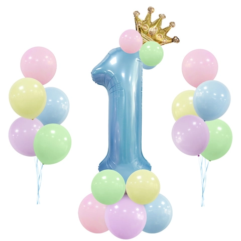 Large Number Balloon Column Set With Golden Crown Macaron Latex Balloons For Birthday Party Decoration Kids Celebration