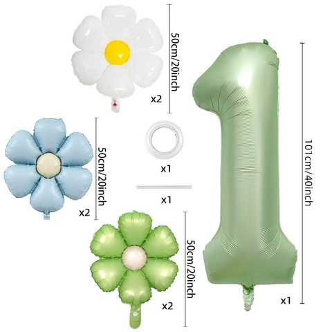 Palloncini In Alluminio Verde Oliva Opaco Con Numeri E Margherite Per Decorazione Di Festa Di Compleanno Sfondo