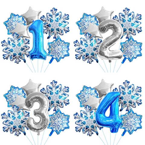 Schneeflocke Nummer Ballon Kit Aluminiumfolie Winter Frozen Thema Geburtstag Party Dekorationen Blau Silber Stern
