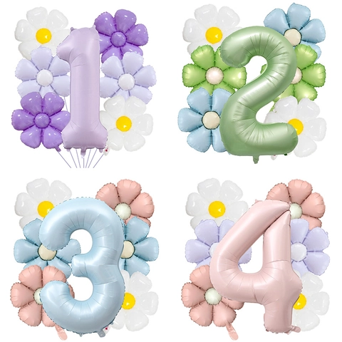 Jumbo Matte Number Daisy Balloon Set Aluminum Foil Macaron Color For Baby Shower Birthday Party Scene Decoration Props