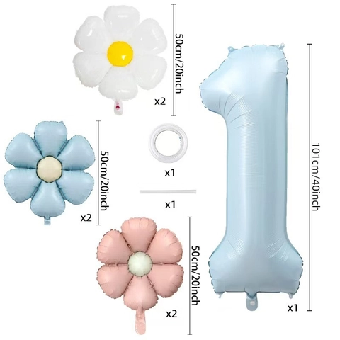 Kit de Globos de Papel de Aluminio de Margarita Azul Bebé Mate Globo de Número 40 Pulgadas para Baby Shower Fiesta Cumpleaños