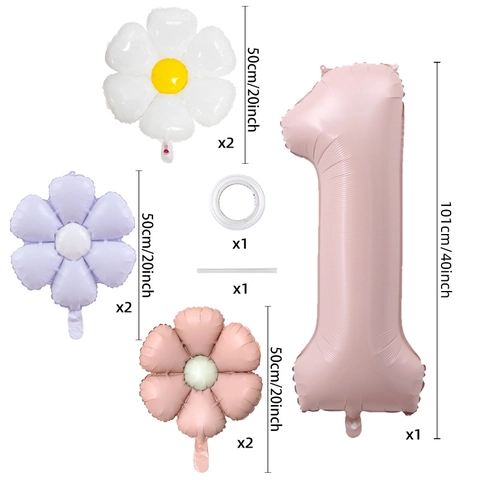 Matte Pink Aluminum Foil Number And Daisy Balloons For Kids Birthday Party Decoration Macaron Flower Balloons Photography Decor