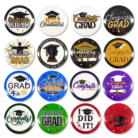 Graduation Theme Tinplate Badge Pin With Doctor Hat Certificate Congrats GRAD For Graduation Party Ceremony Gifts