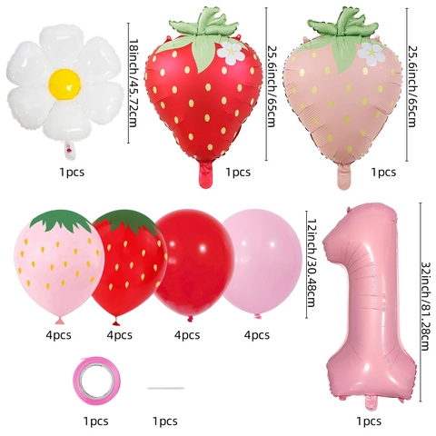 Palloncini In Alluminio E Lattice Fragola Margherita Rosa Forma Di Numero Decorazioni Per Feste Di Compleanno Tema Frutta