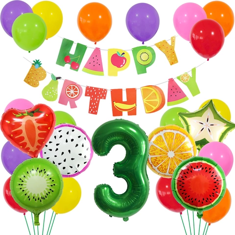 Decorazioni Per Feste Di Compleanno Tema Frutta Palloncini Alluminio Lattice E Striscione Happy Birthday Estate Tropicale