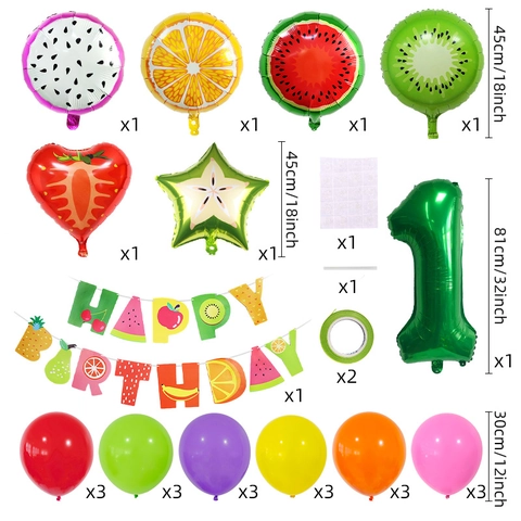 Decorazioni Per Feste Di Compleanno Tema Frutta Palloncini Alluminio Lattice E Striscione Happy Birthday Estate Tropicale