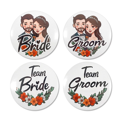 Distintivi Per Festa Matrimonio Pin In Banda Stagnata Team Bride Groom Floreale Cartone Animato Decorazione Per Addio Al Nubilato