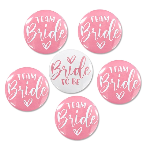 Wedding Bachelorette Party Pin-back Button Tinplate Badges Team Bride To Be Heart Decoration Photo Props For Women Jewelry