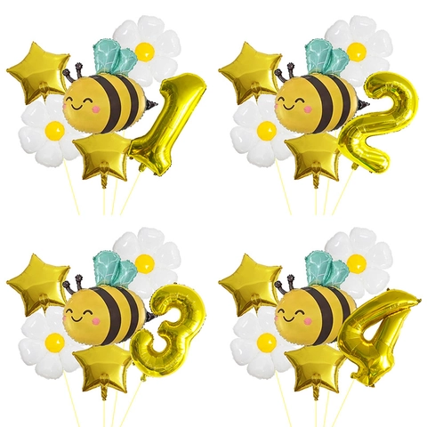 Biene Gänseblümchen Aluminiumfolie Luftballons Geburtstag Party Babyparty Dekoration Gold Stern Nummer Formen Karikatur Tier Thema