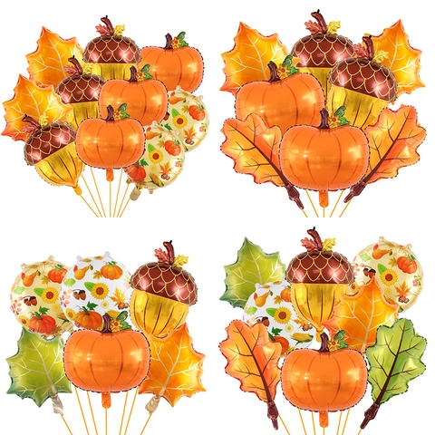 Palloncini Del Ringraziamento Autunno Zucca Foglia Di Acero Ghianda Girasole Pellicola Di Alluminio Decorazioni Festa Raccolto