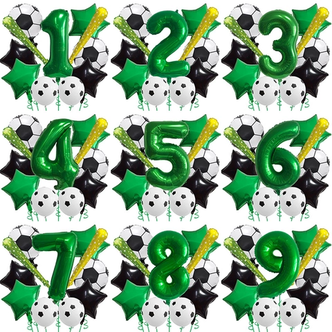 Football Theme Birthday Party Balloon Set Aluminum Foil Latex Soccer Decorations For Boys Sports Celebration Green Number
