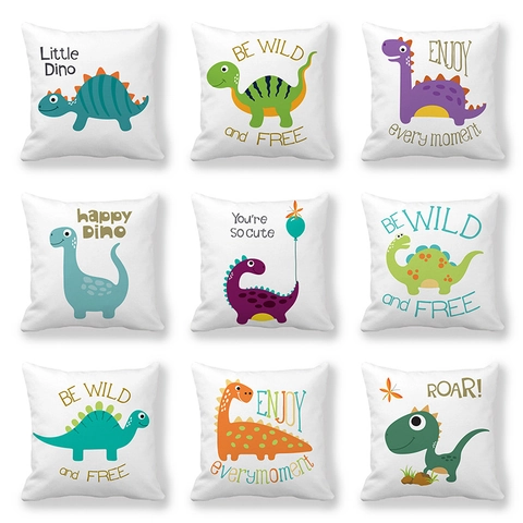 Federa Decorativa con Motivo a Lettere e Dinosauri per Camera dei Bambini Copricuscino in Poliestere Pelle di Pesca Decorazione Casa