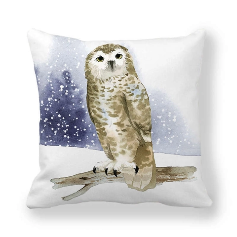Taie d'Oreiller Décorative Animaux d'Hiver Aquarelle Ours Polaire Renne Hibou Polyester Peau de Pêche Décoration Maison
